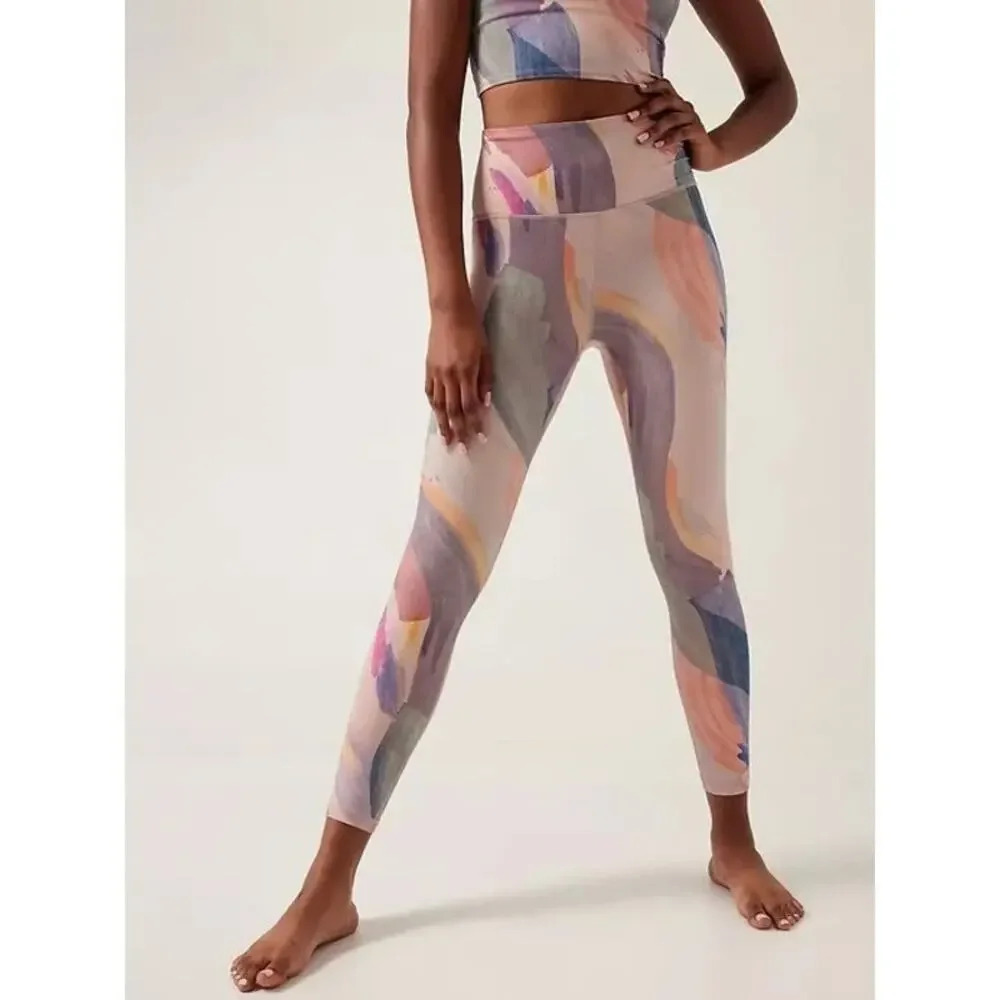 Athleta Elation 7/8‎ Tights Leggings Vibrance Orchard Pink | Watercolor | SZ 3X